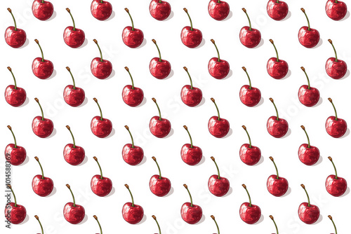 Seamless pattern of cherry on white background in the style of a vector illustration