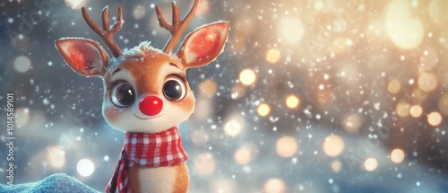 Rudolph the red-nosed reindeer ready for a snowy Christmas.