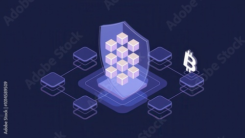 Secure Cryptocurrency Blockchain Network with Hexagon Data Cubes in Dark Blue and Purple Gradient  Futuristic Digital Finance and Technology Concept