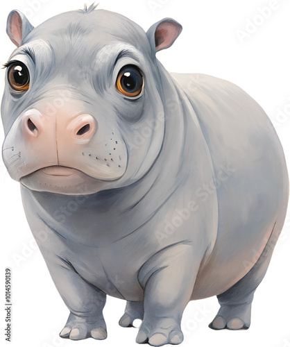 Watercolor Pygmy Hippopotamus Illustration: Cute Hand-Painted Animal Art PNG