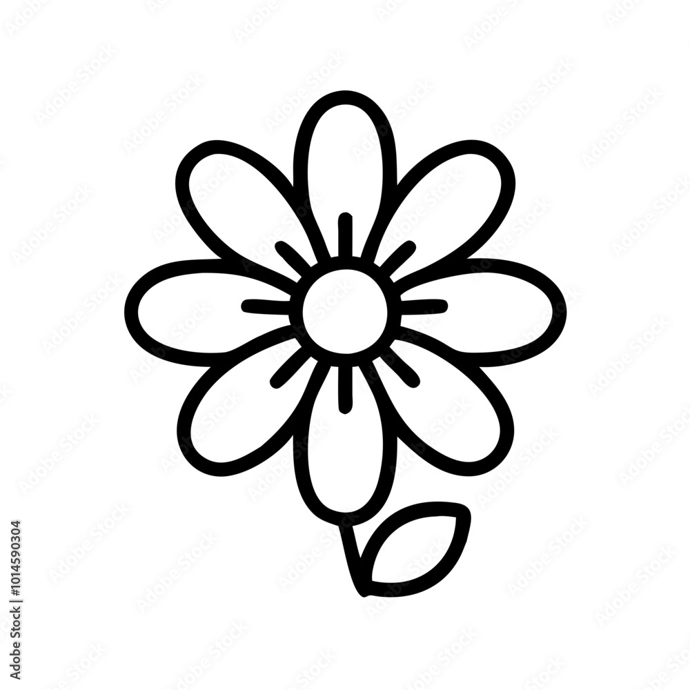 Outline flower icon with single leaf on white background Outline flower icon with single leaf on white background