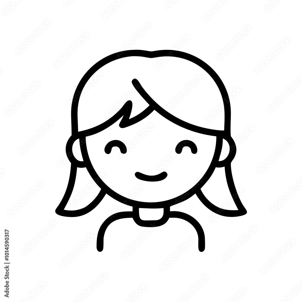 Obraz premium Smiling girl icon in black outline