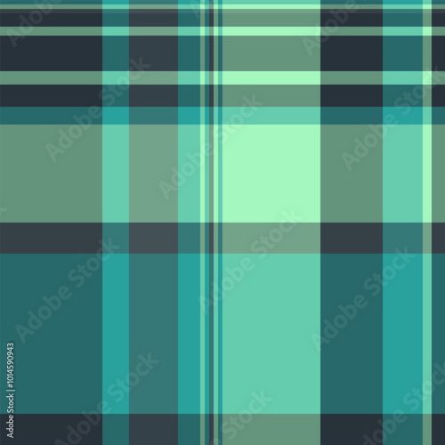 English texture vector check, greeting background seamless tartan. Repeating pattern plaid textile fabric in green and medium aquamarine colors.
