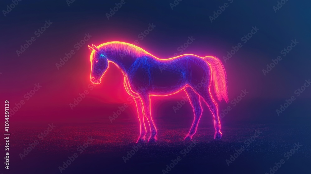 Neon Horse in Grass Field Neon Horse in Grass Field
