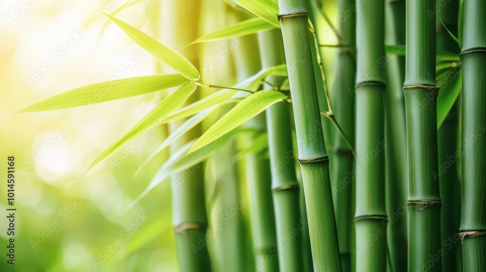 Lush green bamboo stalks basking in sunlight, creating a serene natural atmosphere. Lush green bamboo stalks basking in sunlight, creating a serene natural atmosphere.