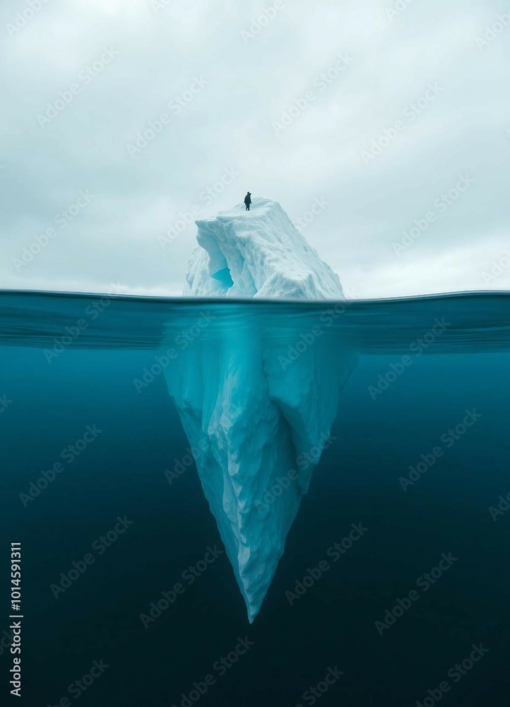 Obraz premium An iceberg with a small visible portion above water and a massive section submerged, representing personal development.