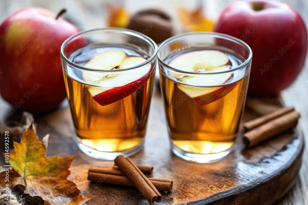 Apple Cider with Cinnamon. Organic Drink in Glasses. Healthy and Delicious Fruit Juice Apple Cider with Cinnamon. Organic Drink in Glasses. Healthy and Delicious Fruit Juice