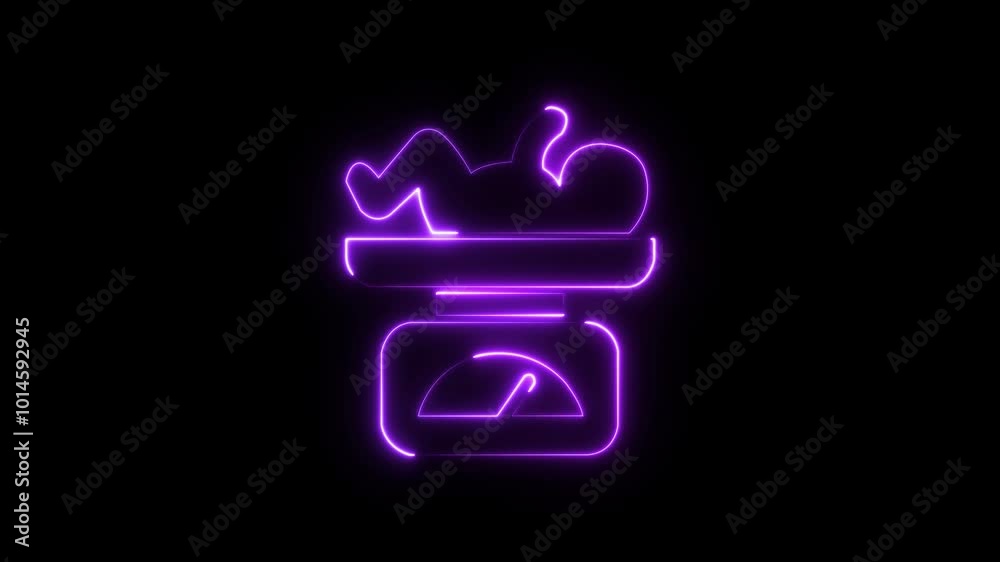 The future baby and a placenta in the uterus. Bright neon fetus baby icon in line style. Position of the baby on the mother's stomach.