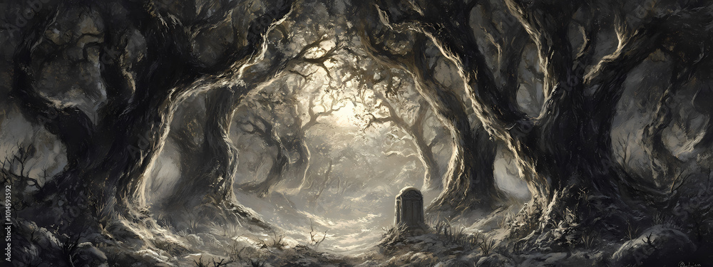 Fototapeta premium Moonlit Ancient Forest Mystery