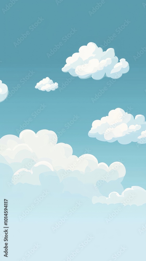A serene blue sky filled with fluffy white clouds, perfect for backgrounds or nature-themed projects.