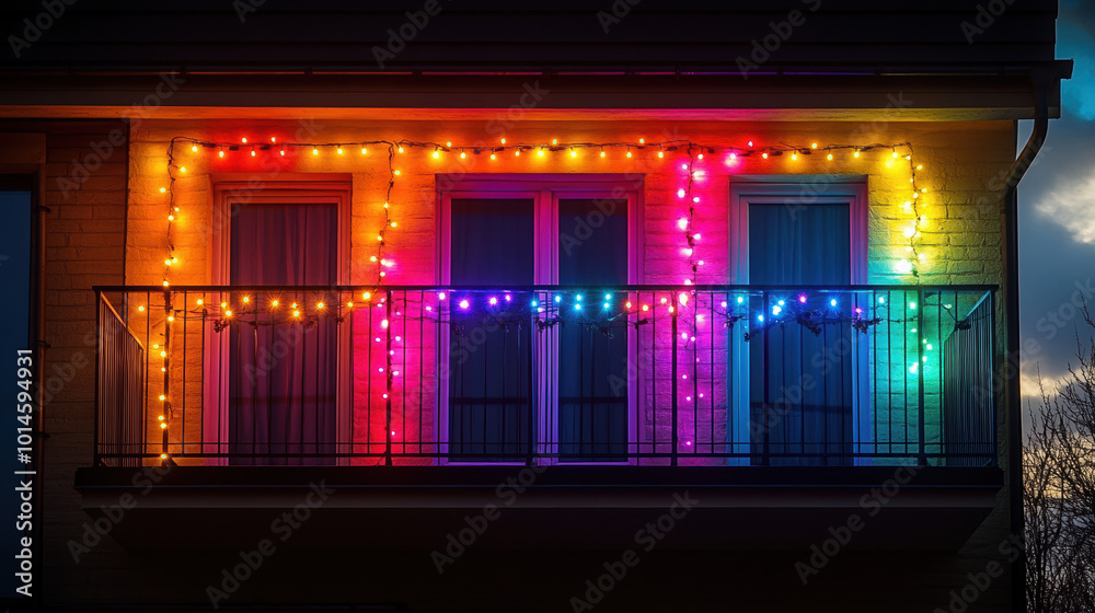 Fototapeta premium A vibrant display of colorful string lights creating a joyful ambiance for outdoor celebrations.