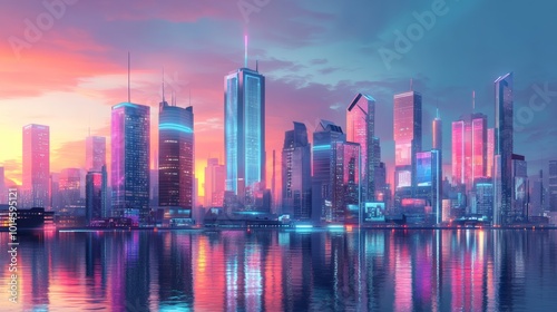 Neon Cityscape at Sunset.