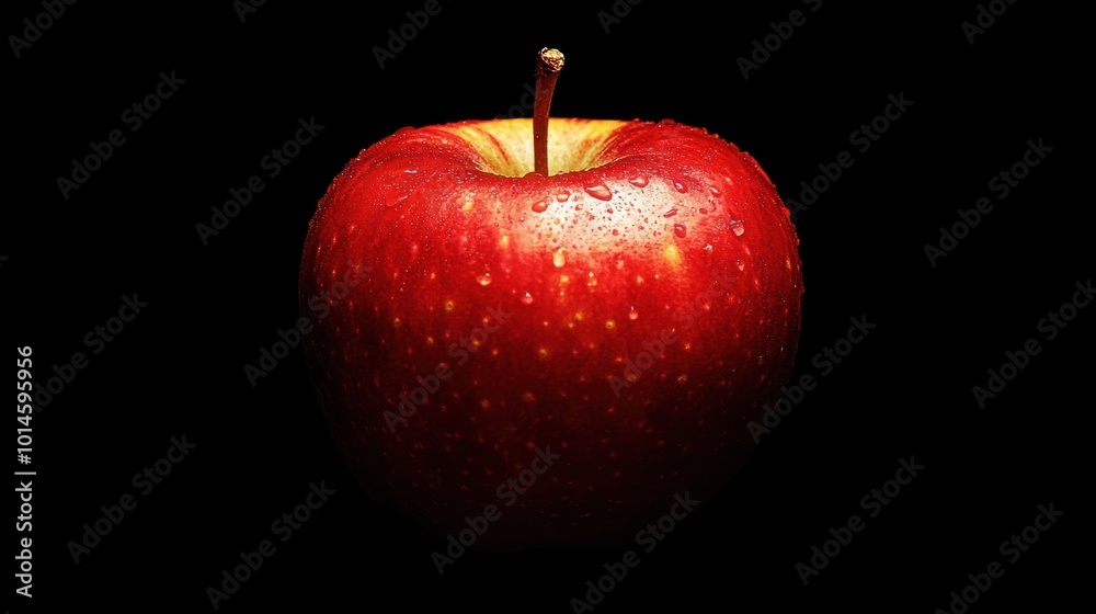 A Red Apple with Water Droplets on Black Background A Red Apple with Water Droplets on Black Background
