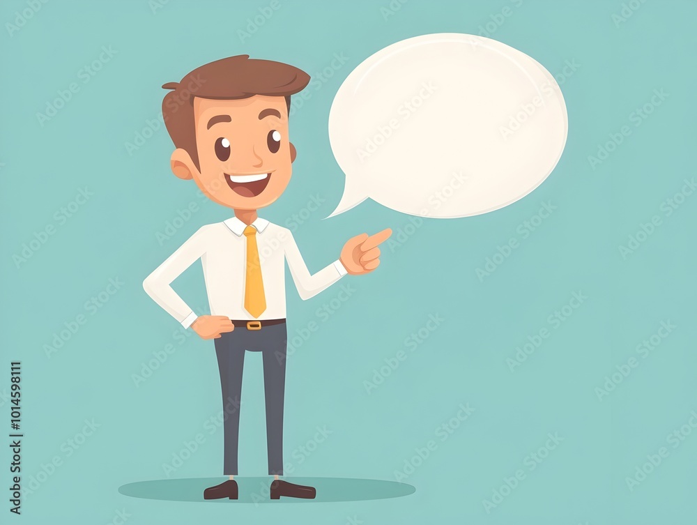 Smiling Businessman Taking with Bubble Speech in Flat Cartoon Style Smiling Businessman Taking with Bubble Speech in Flat Cartoon Style