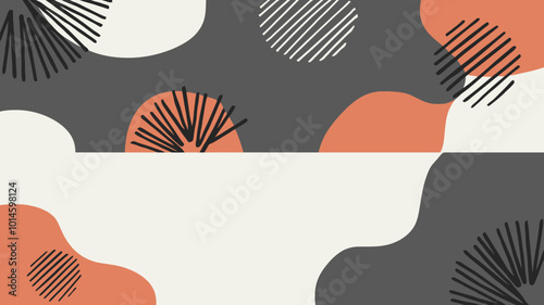 Background featuring abstract shapes and patterns with dots. A contemporary vector design ideal for banners, flyers, and covers.
