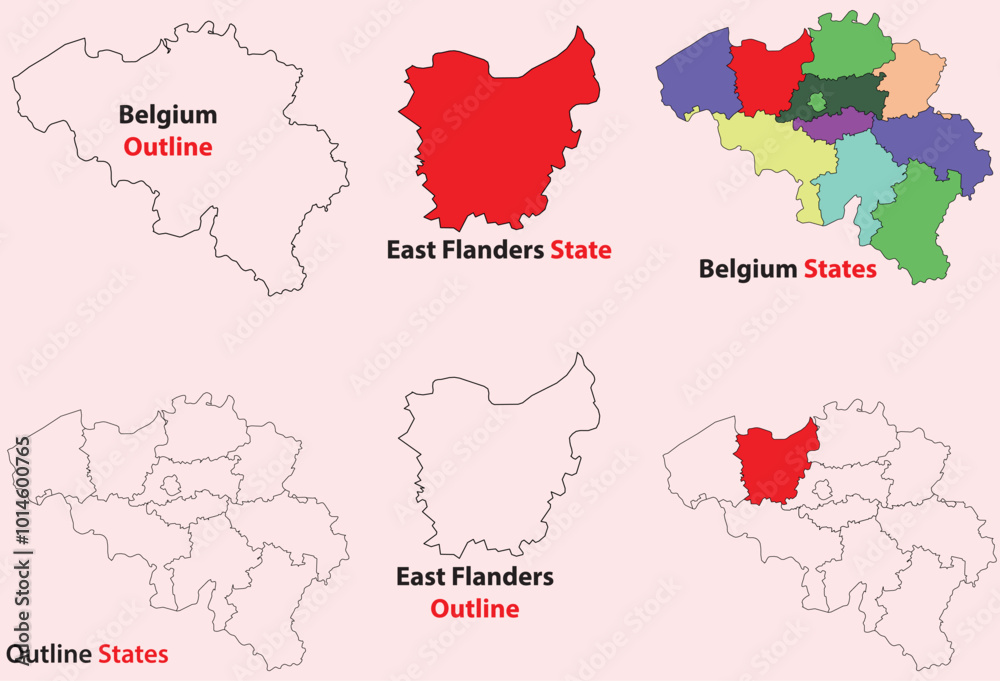 Obraz premium East Flanders map vector of Belgium, East Flanders line map, East Flanders with city map, East Flanders outline map