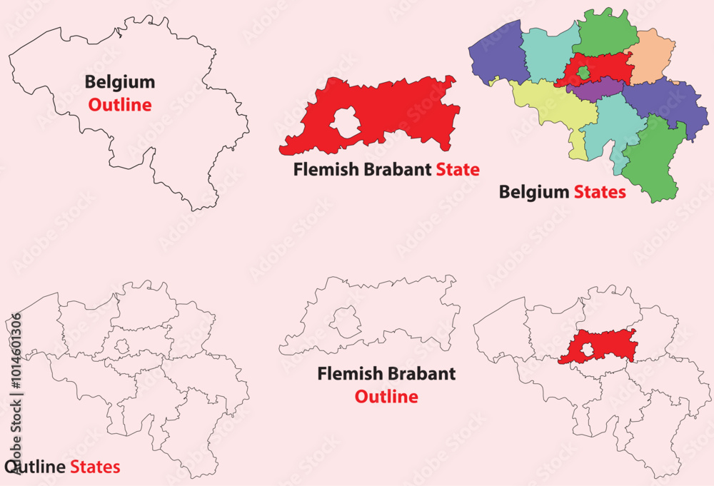Obraz premium Flemish Brabant map vector of Belgium, Flemish Brabant line map, Flemish Brabant with city map, Flemish Brabant outline map