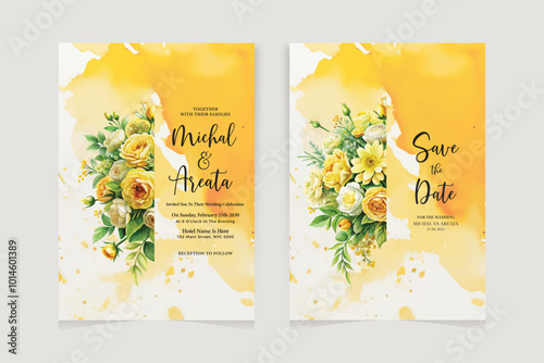 Premium wedding invitation template set with elegant brown leaves decoration. Botanic card design concept
