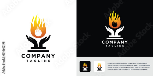 fire hand vector logo design illustration. icon logo hand with fire