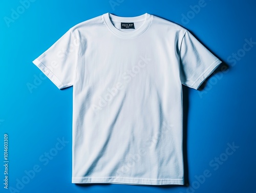 Plain white t-shirt on a blue background