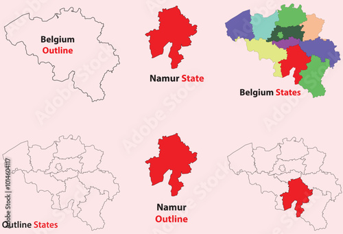 Namur map vector of Belgium, Namur line map, Namur with city map, Namur outline map photo