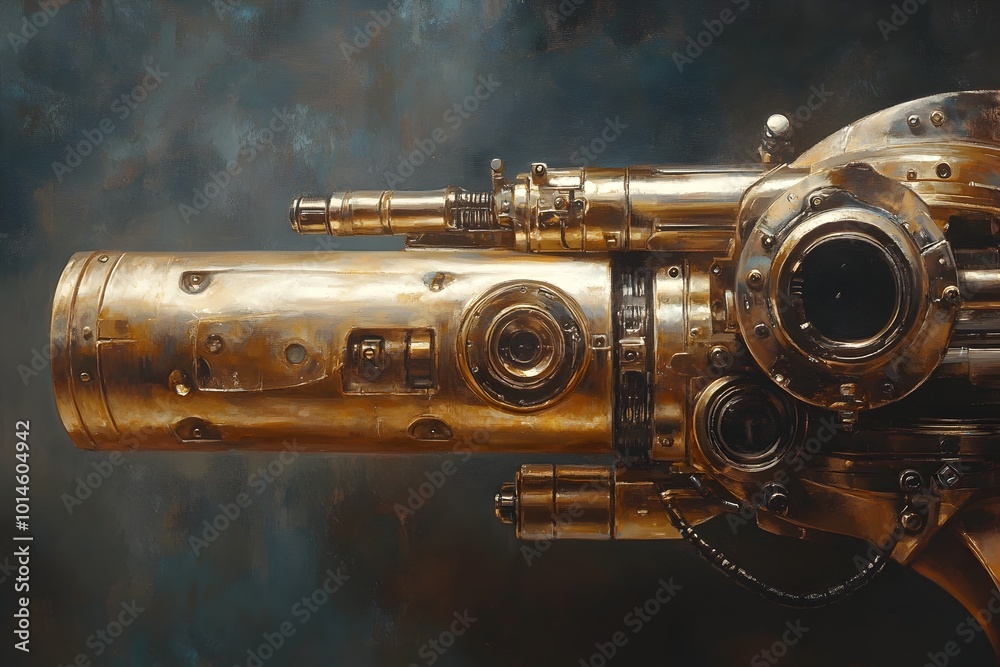 Naklejka premium Vintage Inspired Brass Automaton in Desolate Post Apocalyptic Wasteland