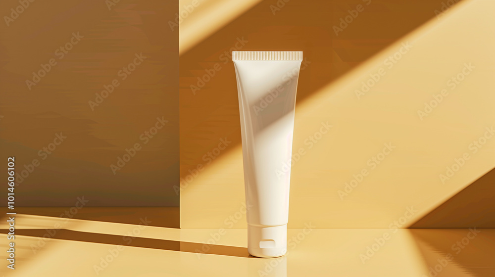 Blank cosmetic tube in a sunny room with shadows. Blank cosmetic tube in a sunny room with shadows.