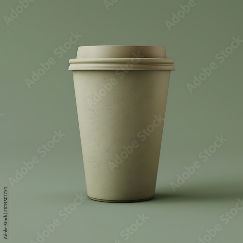 A minimalist coffee cup against a muted green background, emphasizing simplicity and modern design.