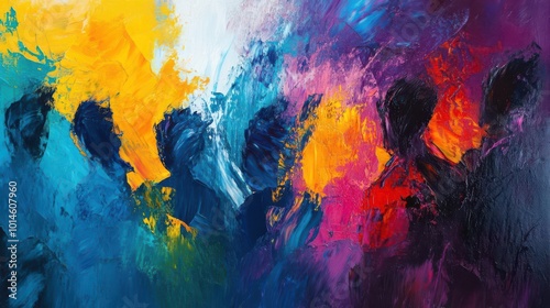 An abstract family drama painting illustration with colorful nuance and expressive brush strokes