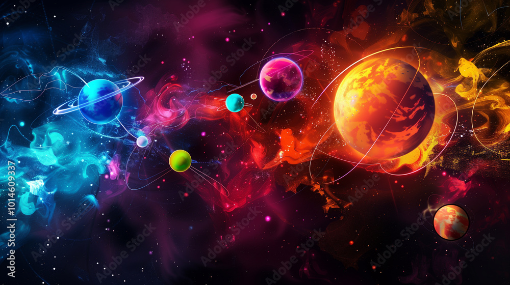 Obraz premium Colorful digital artwork of a whimsical solar system.