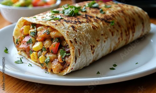 Delicious Burrito with White Beans, Corn and Chili Peppers