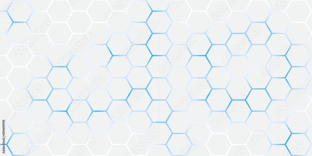 Abstract Hexagon white background , blue light and shadow. Abstract background design with white hexagon and blue light. Abstract. Hexagon. Vector. 
