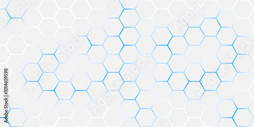 Abstract Hexagon white background , blue light and shadow. Abstract background design with white hexagon and blue light. Abstract. Hexagon. Vector. 