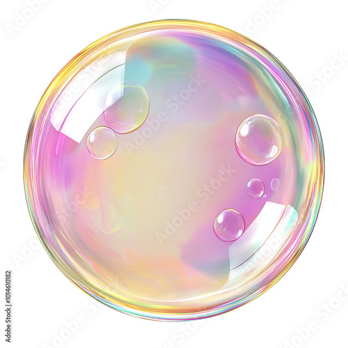 Colorful soap bubble with rainbow reflections, white isolate background