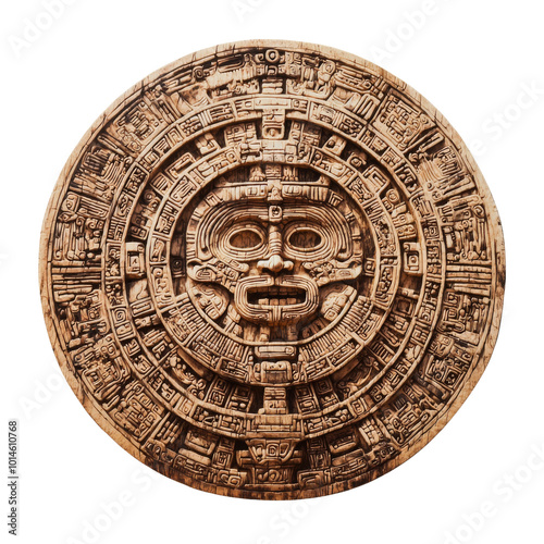 Intricate Circular Aztec Calendar Carving with Detailed Design.