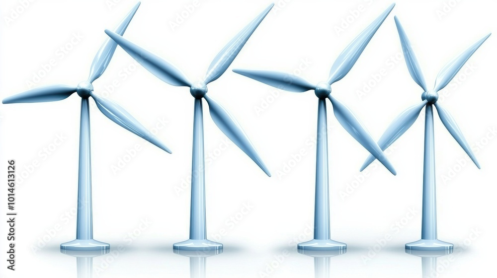 Digital Wind Turbines Against a White Background Digital Wind Turbines Against a White Background