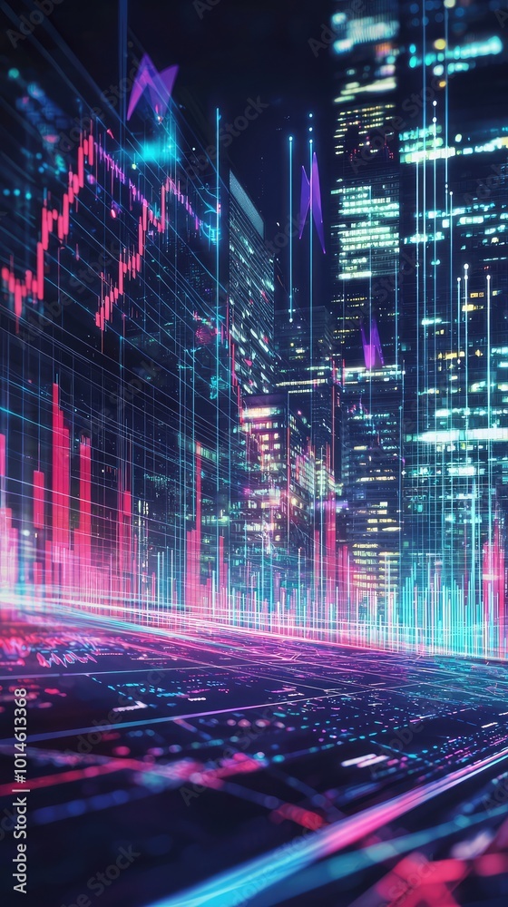 Futuristic cityscape with vibrant data visualization, symbolizing technology, finance, and innovation in a digital world. Futuristic cityscape with vibrant data visualization, symbolizing technology, finance, and innovation in a digital world.