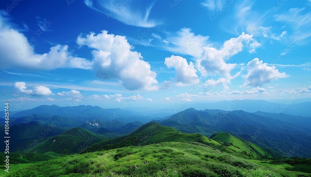 Fototapeta premium Mountain view with blue sky and cloud background