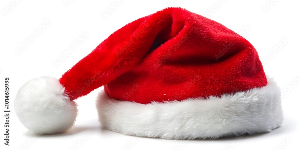 Red Santa Hat with White Pompom Isolated on White Background for Christmas Holidays Red Santa Hat with White Pompom Isolated on White Background for Christmas Holidays
