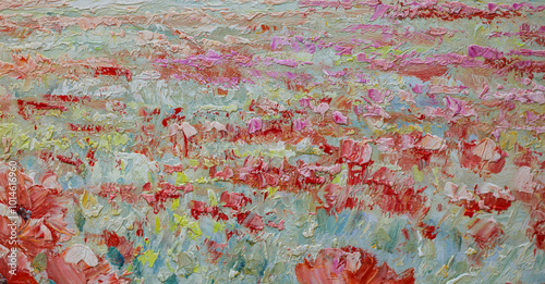 Close-up of a painting in pink tones on a bright background