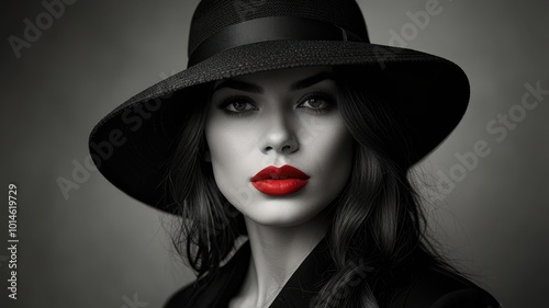 Black and white portrait of a woman in a hat