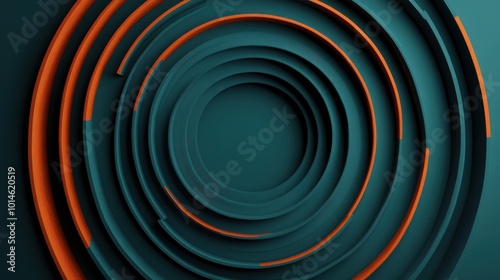 Concentric circles in shades of teal and orange create a stylish, modern pattern with depth and perspective, showcasing a sophisticated minimalist artistic design.