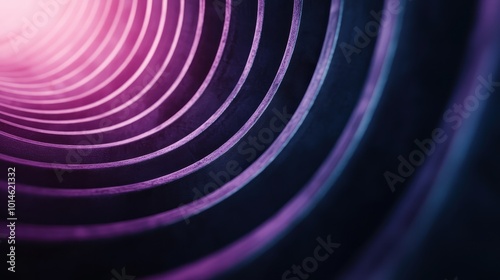 Abstract depiction featuring hypnotic rings in various shades of purple, forming a futuristic tunnel art installation that melds elegance with cosmic allure.