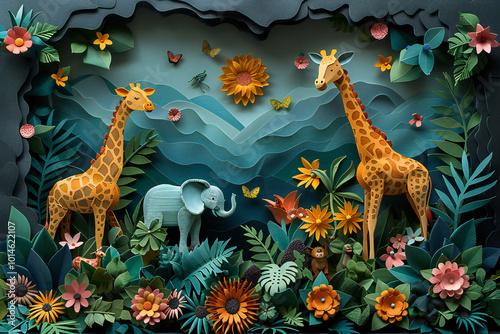 Handcrafted Paper Zoo Animals & Forest Scene photo