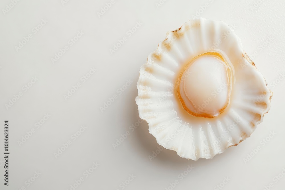 Raw scallop on white background - generative ai Raw scallop on white background - generative ai