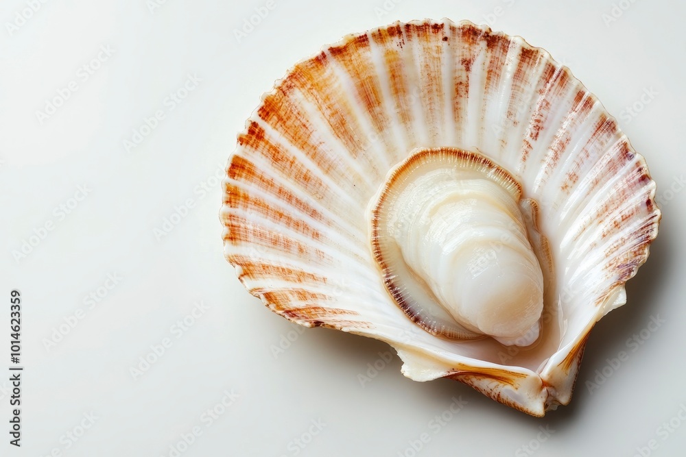 Raw scallop on white background - generative ai Raw scallop on white background - generative ai