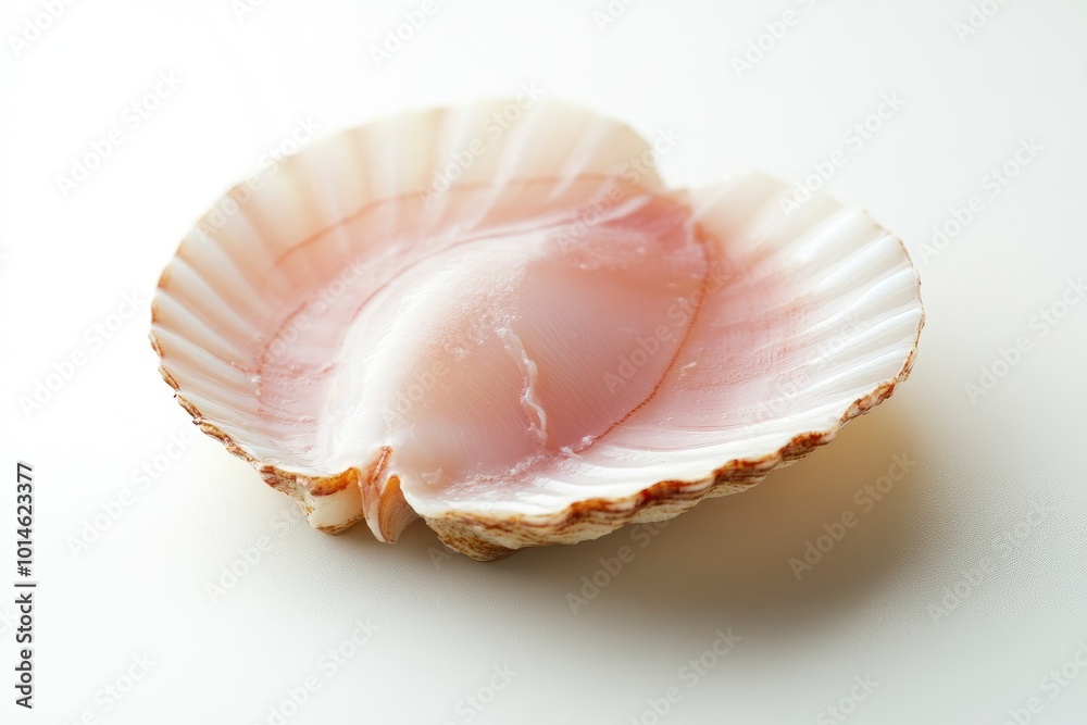 Raw scallop on white background - generative ai Raw scallop on white background - generative ai