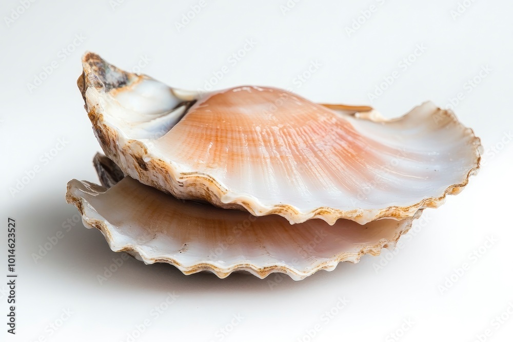 Raw scallop on white background - generative ai Raw scallop on white background - generative ai