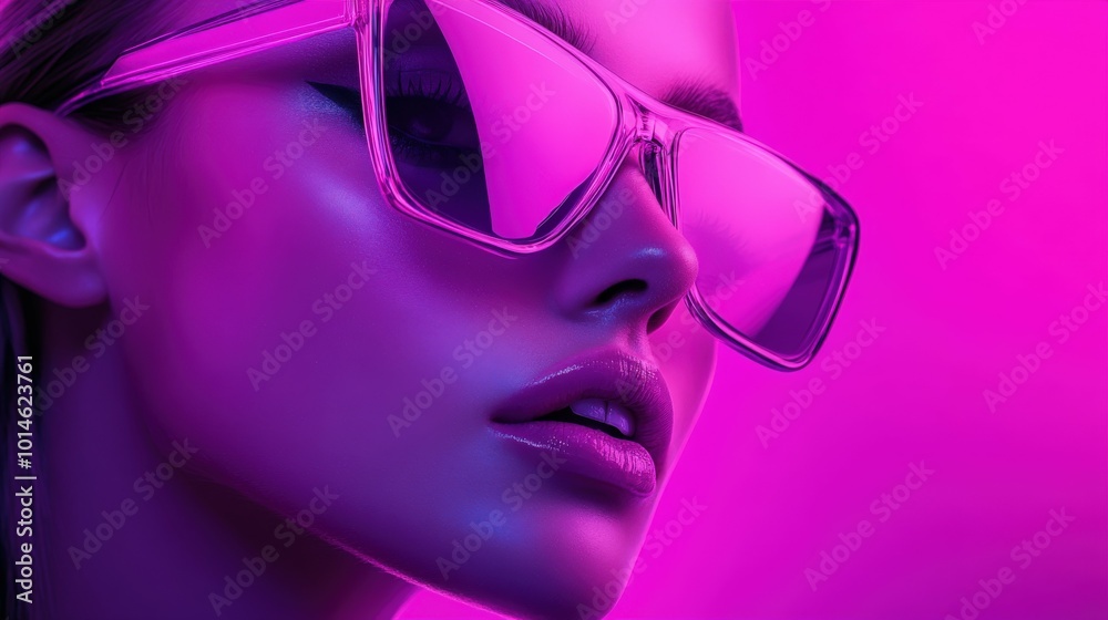 Vibrant vaporwave aesthetic portrait with stylish sunglasses at dusk Vibrant vaporwave aesthetic portrait with stylish sunglasses at dusk