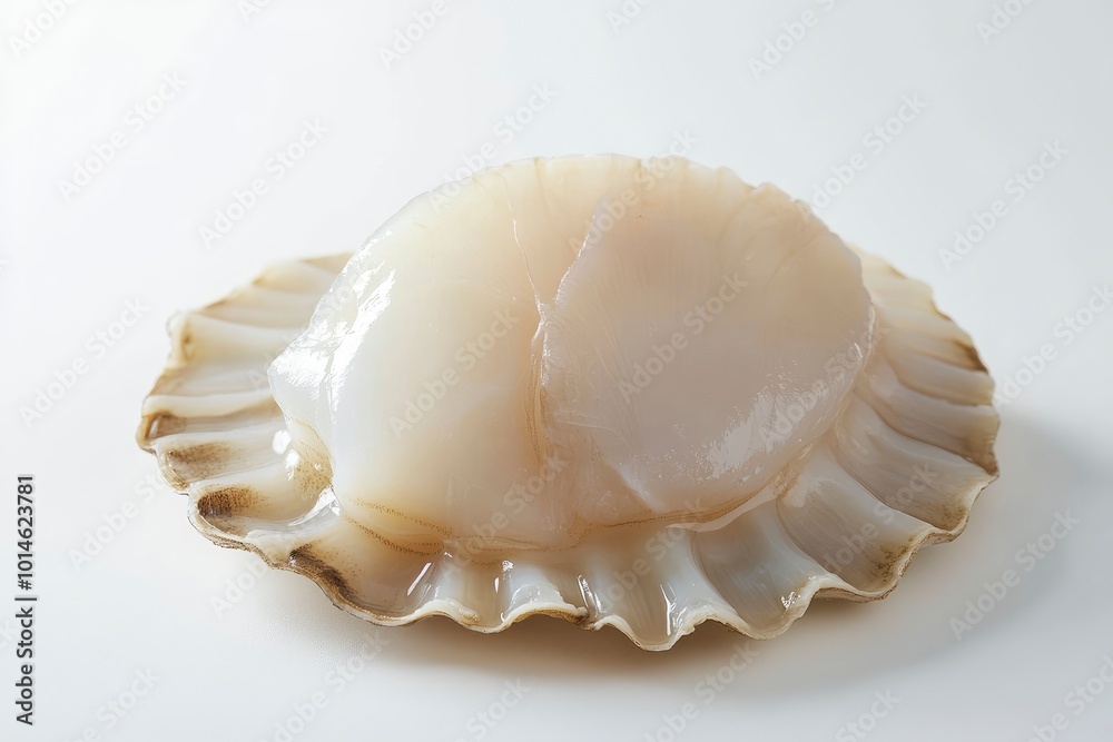 Raw scallop on white background - generative ai Raw scallop on white background - generative ai
